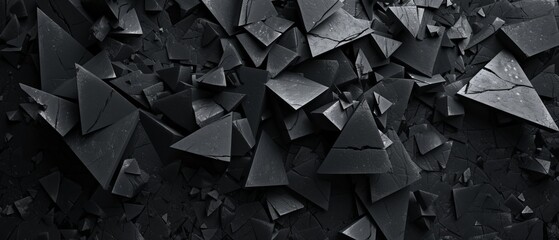 Montage of deep black, angular shapes, forming an intricate, geometrically driven composition.
