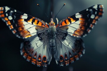 Fototapeta na wymiar beautiful butterfly portrait on black background, highly detailed - generative ai