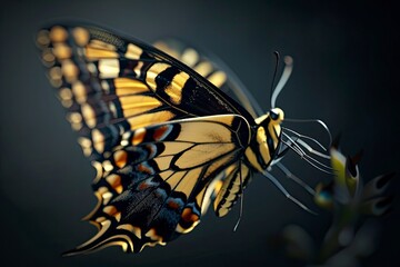 beautiful butterfly portrait on black background, highly detailed - generative ai