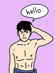 Fototapeta premium cute man in a purple shirt with a white background