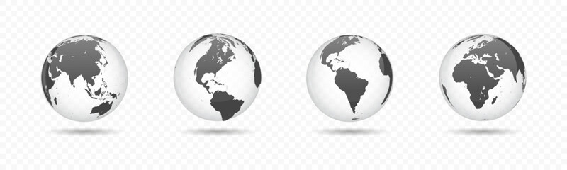  World Globe. World globe illustration. Transparent earth globes.  Realistic world map isolated on transparent background