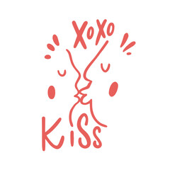 Xoxo kiss faces sign pink color vector art.