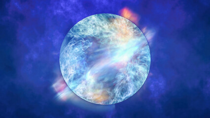 Multicolored energy magic circle sphere ball of futuristic waves and lines of smoke particles of liquid plasma energy and electricity. Abstract background