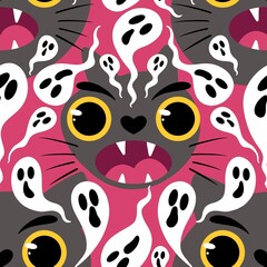 Cartoon Halloween animals seamless cats pattern for wrapping paper and fabrics and kids and party accessories