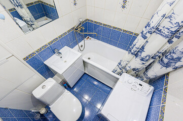 interior apartment room bathroom, sink, decorative elements, toilet. WC, sanitary unit, wash room