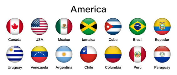 American countries flags set. American flags. Flags of American countries. Countries flags collection.