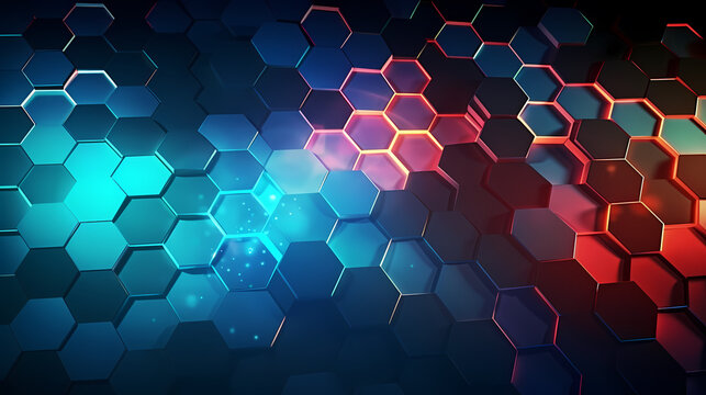 Digital technology hexagon cyber security concept, blue technology background © ma