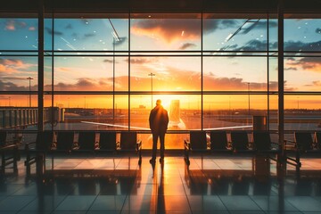 a person standing in front of a large window - obrazy, fototapety, plakaty