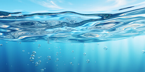 Naklejka na ściany i meble Water drops in the blue water. 3d rendering, 3d illustration.