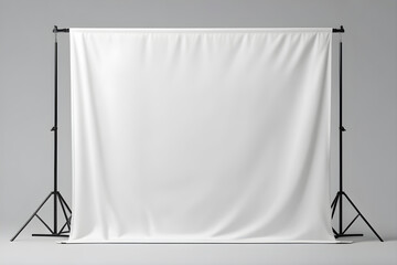 Fototapeta na wymiar illustration, an empty blank mockup of a white textile banner is isolated. 