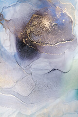 Fototapeta premium Blue and gold alcohol ink. Abstract painting, trendy background for wallpapers, websites.