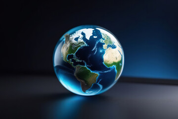 Earth day. Earthly Glass Orb isolated on dark background. Glass globe on a black background. Environment concept