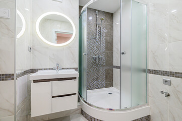 interior apartment room bathroom, sink, decorative elements, toilet. WC, sanitary unit, wash room