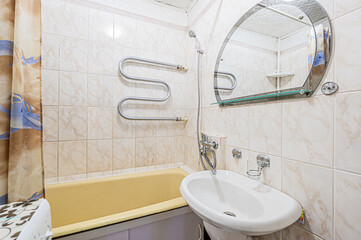 interior apartment room bathroom, sink, decorative elements, toilet. WC, sanitary unit, wash room