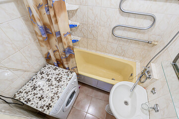 interior apartment room bathroom, sink, decorative elements, toilet. WC, sanitary unit, wash room