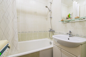 interior apartment room bathroom, sink, decorative elements, toilet. WC, sanitary unit, wash room