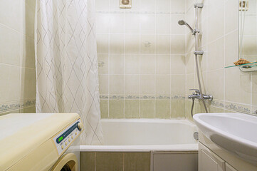 interior apartment room bathroom, sink, decorative elements, toilet. WC, sanitary unit, wash room