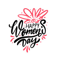 Happy Women's Day holiday lettering text with flower.
