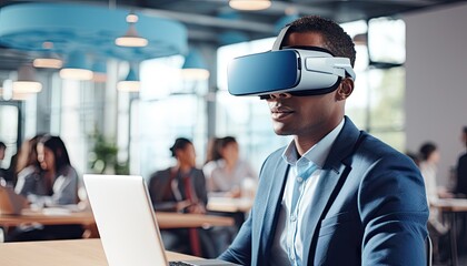 Man Using Laptop With Virtual Reality  Headset