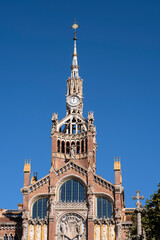 Architectural facade of the Santa Creu i Sant Pau hospital, in a modernist style, in the city of...