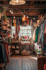Vintage Boutique with Bright Apparel and Wooden Decor