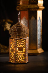 Ramadan and Eid Mubarak concept image, Islamic lantern lamp background