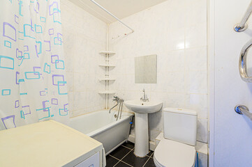 interior apartment room bathroom, sink, decorative elements, toilet. WC, sanitary unit, wash room