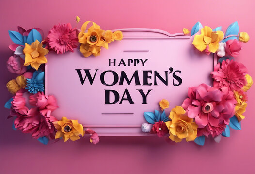 Happy Women's Day beautiful banner with flowers and beautiful pink background.