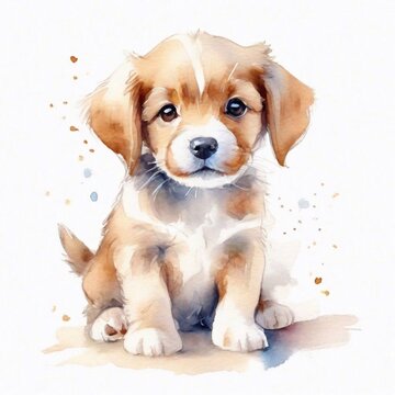 Watercolor illustration of a cute puppy dog for a children's book, painting, picture, printing