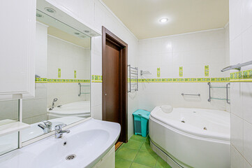 interior apartment room bathroom, sink, decorative elements, toilet. WC, sanitary unit, wash room