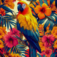 Obraz premium Tropical rainforest parrot as background, ai generated