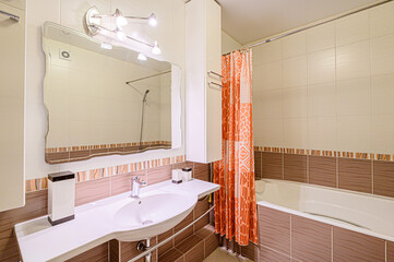 interior apartment room bathroom, sink, decorative elements, toilet. WC, sanitary unit, wash room
