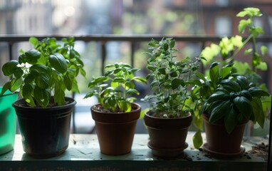 Fototapeta na wymiar Home Gardening: A few potted plants on a balcony