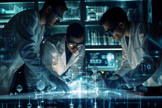 Science concept - team of scientisc working on a project