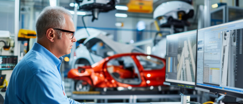 Car Engineer Working on Crash Test Data in Safety Lab