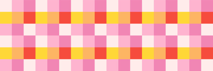 Checkerboard retro groovy background. Geometric pastel square texture in vintage y2k style. Hippie 70s pattern. Plaid pattern background. Pink and yellow colors.