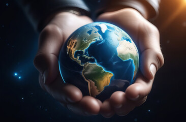 Earth day, Human hands holding blue earth, save earth concept. earth in hands. green planet on hand. save of earth. environment concept for background web or world guardian organization. Environment
