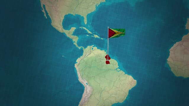 Guyana map and flying flag.