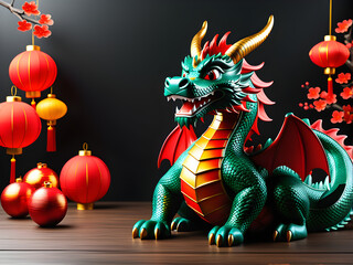 Obraz premium empty mockup center copy space happy new year dragon zodiac sign year of the happy Chinese New year background.