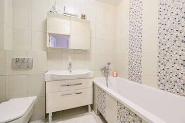 interior apartment room bathroom, sink, decorative elements, toilet. WC, sanitary unit, wash room
