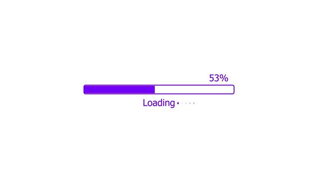 Loading progress Bar. Abstract rectangle purple frame Pixel Preloaded animation. White background 4k video.
