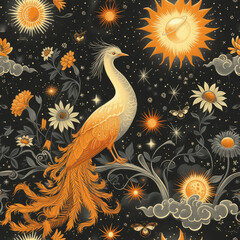 Obraz premium Phoenix in the starry sky as background, ai generated