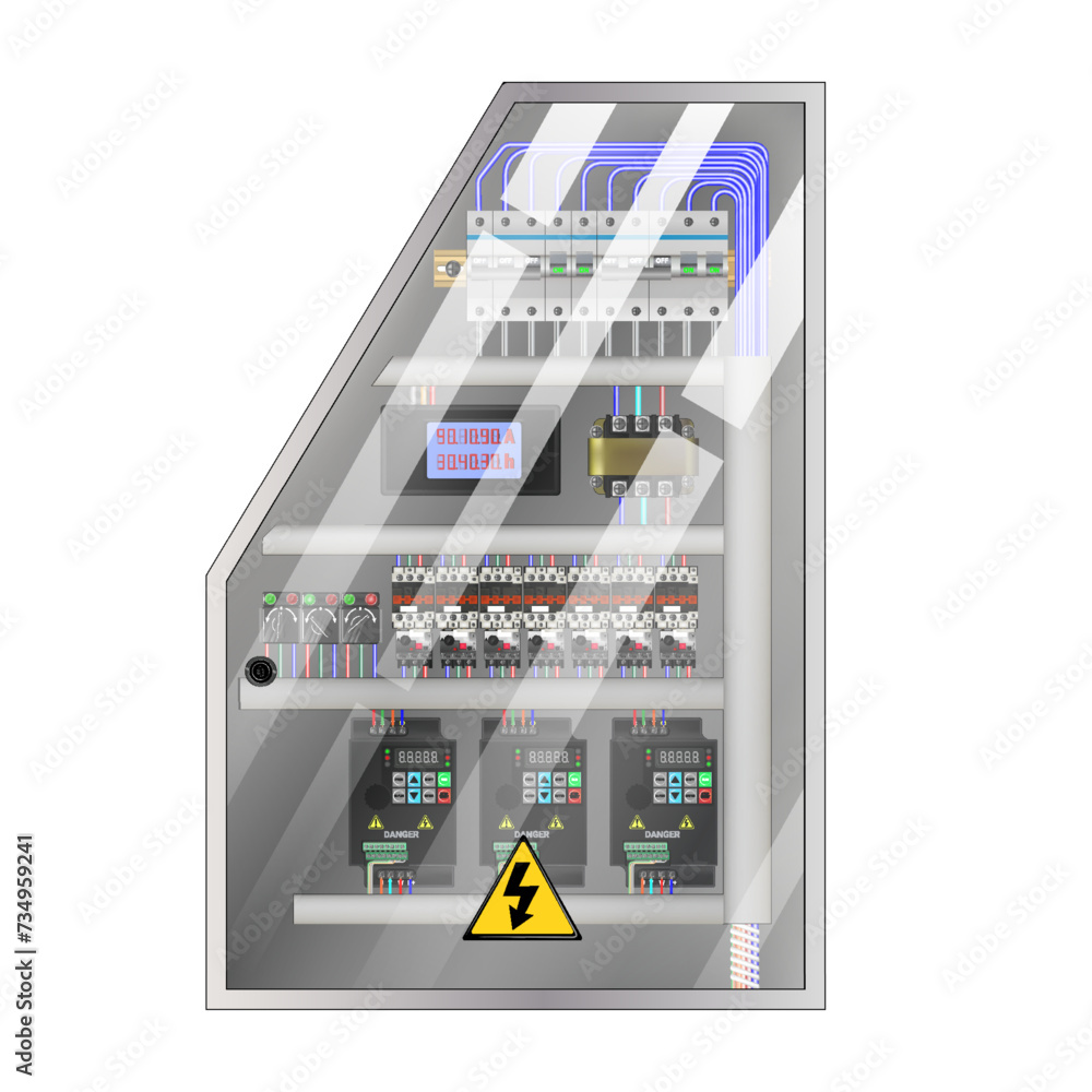 Aufkleber control panel. production control panel and control of computer devices. touchpad. transparent door.