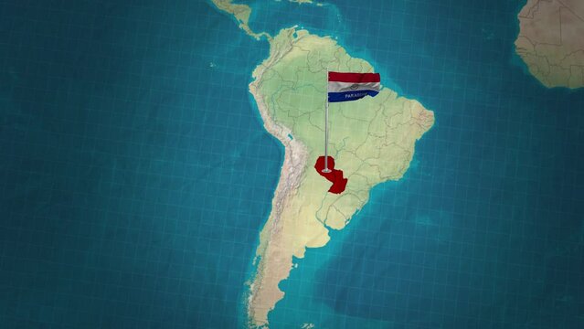 Paraguay map and flag flying.