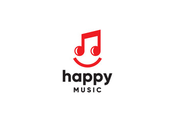 happy music logo, semile music studio icon design template