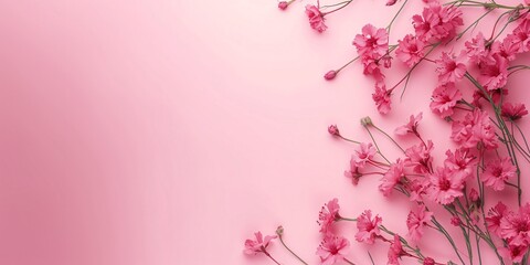 Pink Flower composition , still life, banner, minimal holiday concept