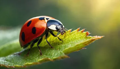 Wandcirkels plexiglas Macro shots, Beautiful nature scene.  Beautiful ladybug on leaf defocused background © blackdiamond67