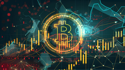 illustrate bitcoin exchange, mining or blockchain technology for cryptocurrency