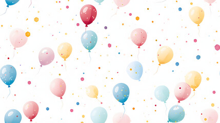 Birthday assortments and baloons seamless background tile design- white background