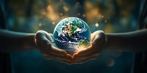 Foto op Canvas Close up of human hands holding Earth planet. Elements of this image are furnished by NASA © Graphicsstudio 5